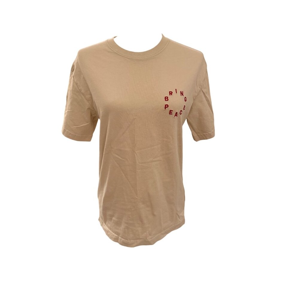 H&M Loose‎ Fit Bring Peace Graphic T Shirt Women’s XS Beige Short Sleeve
